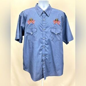 HIGH NOON Men’s blue American‎ flag embroidered short sleeve shirt size XL